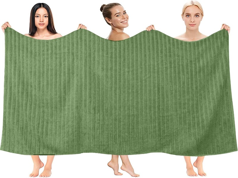 Riverside Pack of 2 Extra Large Bath Sheet Towels, 35 x 70 Inches, 600 GSM, Ribbed Stripe, 100% Cotton - Super Soft, Highly Absorbent & Quick Dry for Bathroom, Spa & Hotel, Sage Green - Image 2